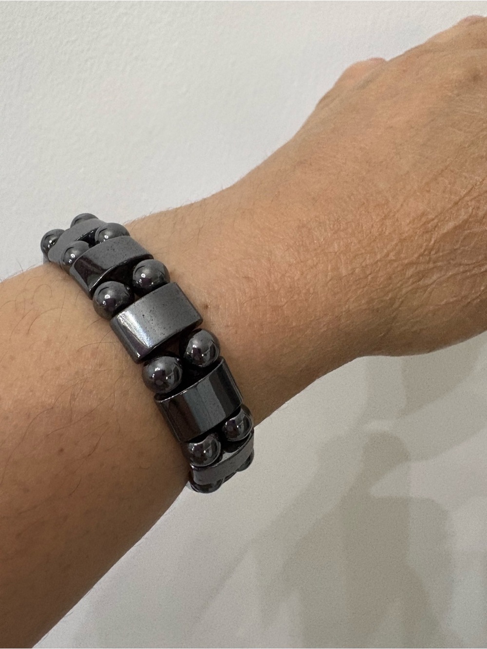 Hematite Black stretch bracelet with rectangular and spherical beads